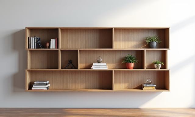Modernes geometrisches Bücherregal aus Eichenholz